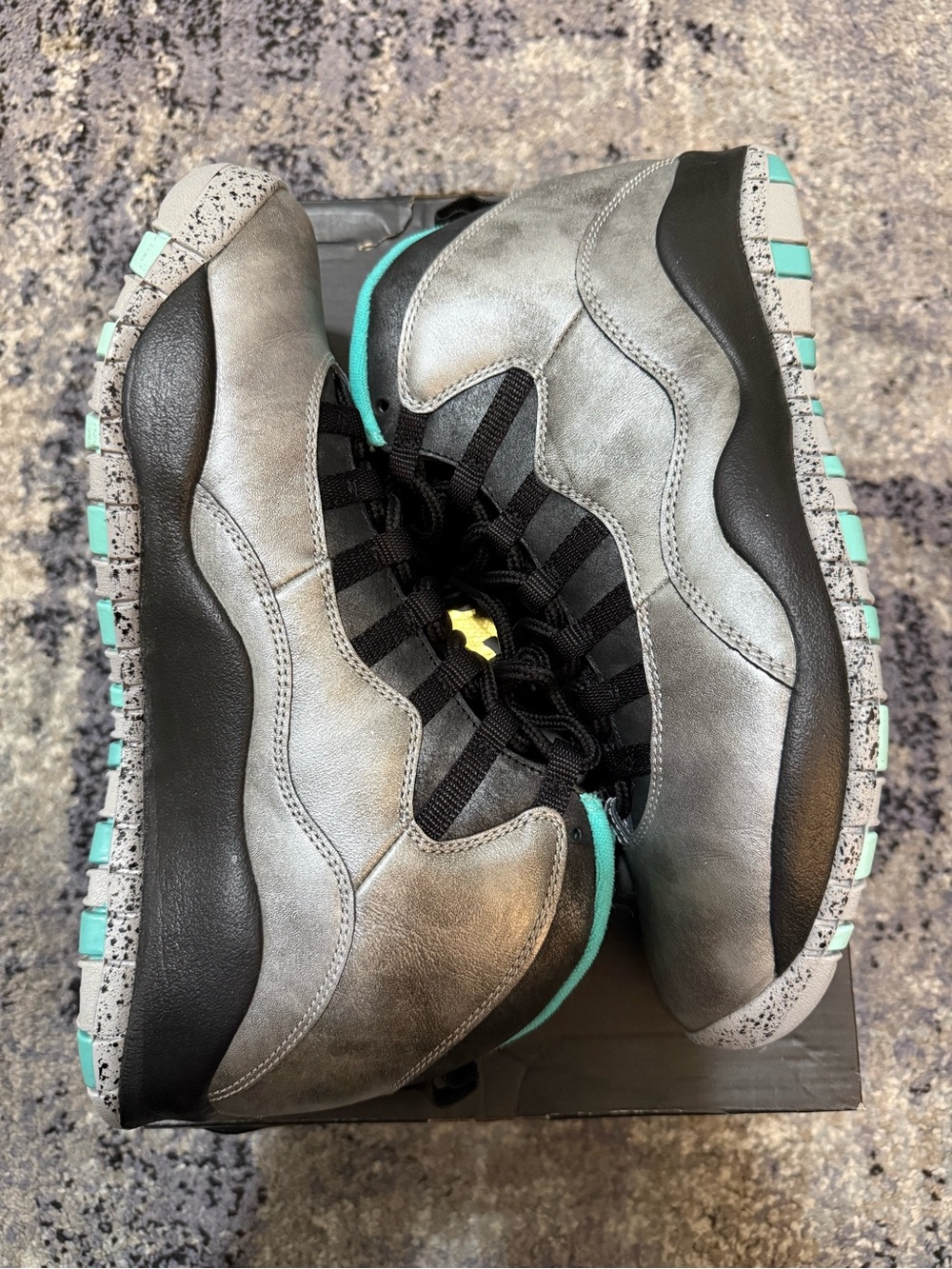 Jordan 10 Men's Metallic Gray and Teal Accent Sneakers
